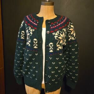 vintage 1980s/1990s Eddie Bauer 100% wool green cardigan sweater small